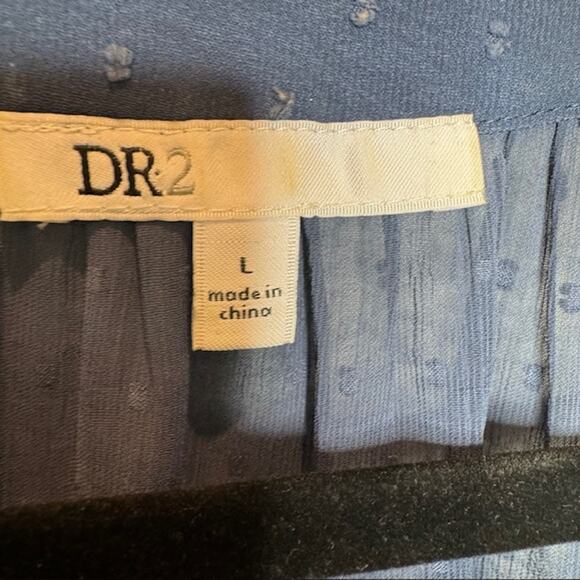 DR2 Blue Chiffon Clip Dot Sheer Button Front Blouse Sz Large - Picture 6 of 11